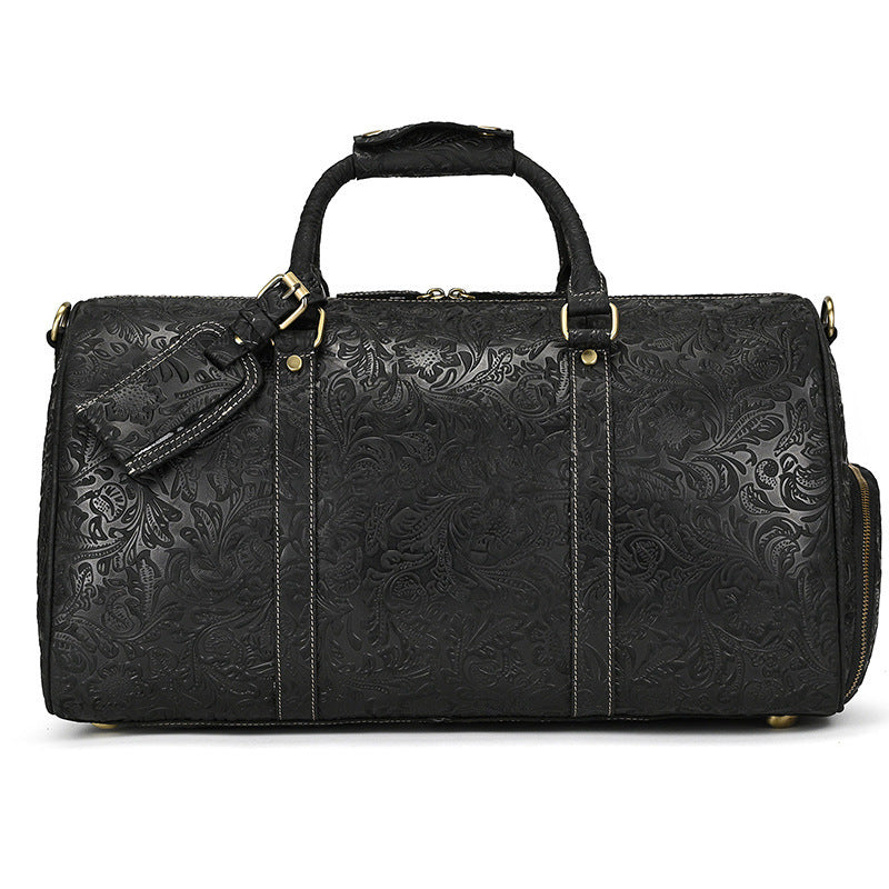 Men's Real-leather Traveling Black Gym Bag - blvkmen